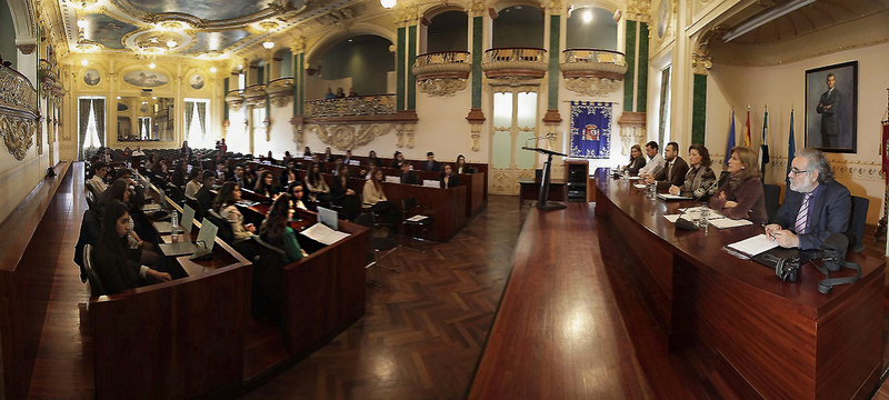 Alumnos del I.E.S. Rodríguez Moñino simulan una asamblea parlamentaria en la Diputación de Badajoz
