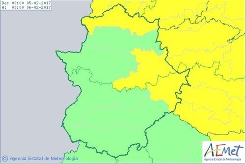 El norte y el este de Extremadura estarán en riesgo por viento y lluvias este domingo