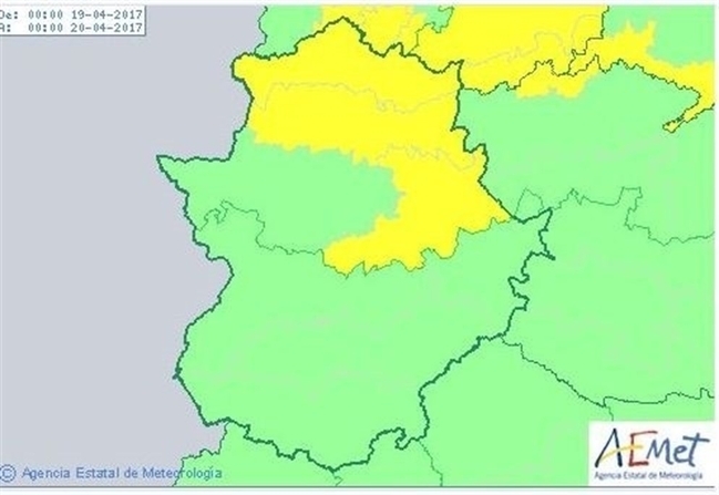 Varias comarcas de la provincia de Cáceres, en aviso amarillo este miércoles por tormentas