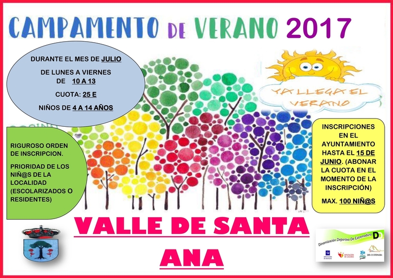 El plazo de inscripción para el ''Campamento de Verano 2017'' de Valle de Santa Ana finaliza el próximo jueves