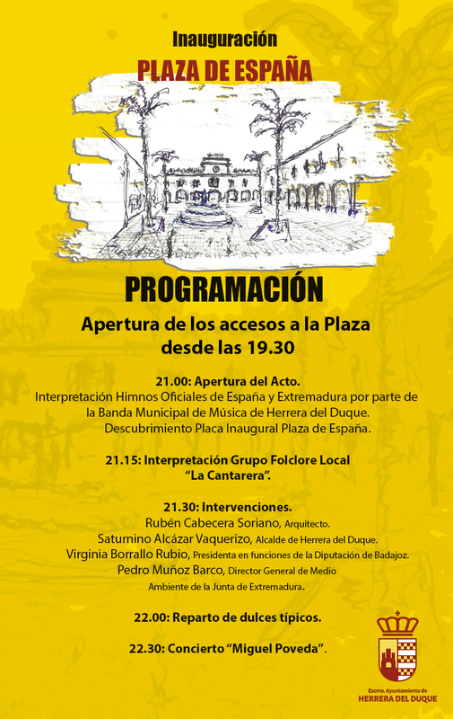 Herrera del Duque inaugura este jueves 10 de agosto su nueva  Plaza de España con concierto de Miguel Poveda
