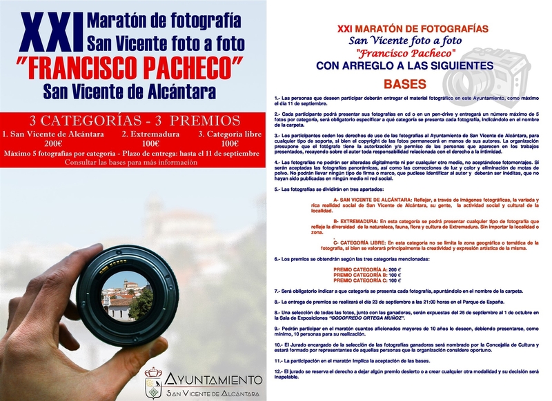 Abierto el plazo para participar en el Maratón Fotográfico 'Francisco Pacheco' de San Vicente de Alcántara
