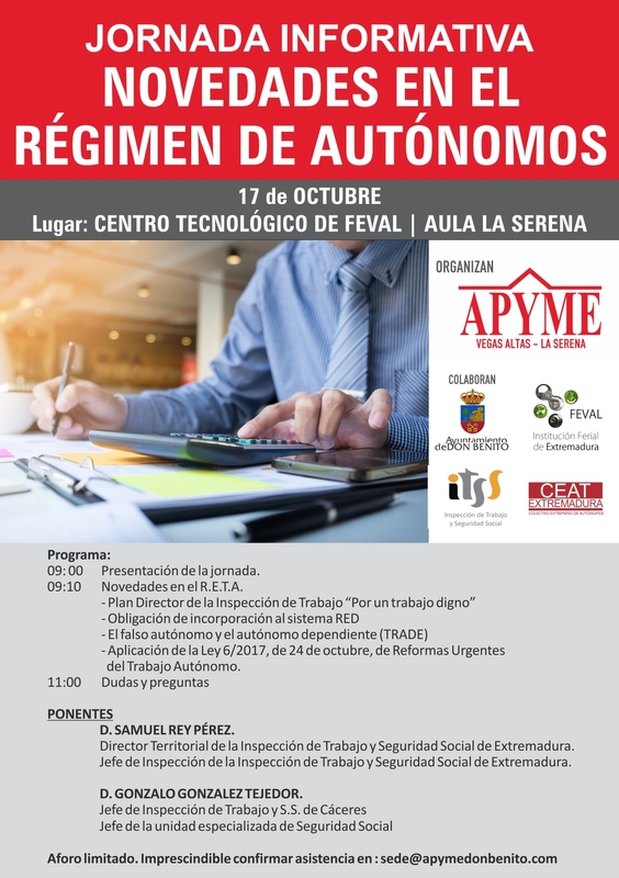 APYME  Vegas Altas - La Serena organiza en FEVAL unas jornada sobre las novedades en el Régimen de Autónomos