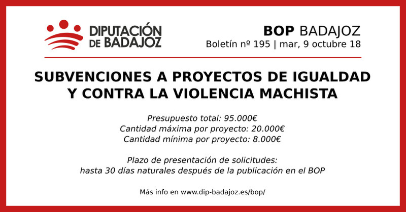 El BOP publica la convocatoria de subvenciones de la Diputación para proyectos de la igualdad y contra la violencia de género