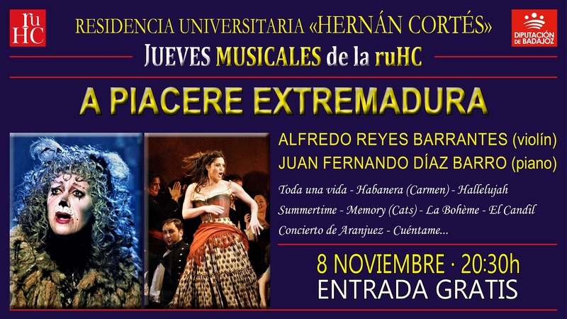 Concierto de piano y violín en los ''Jueves musicales'' de la la R.U. Hernán Cortés