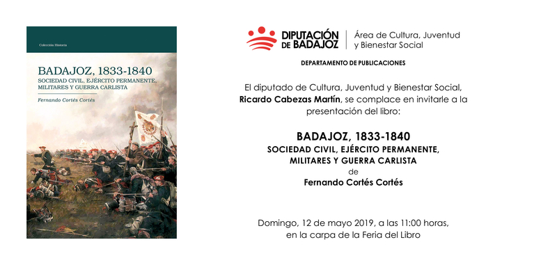 Fernando Cortés presenta el trabajo ''Badajoz, 1833-1840: sociedad civil, ejército permanente, militares y guerra Carlista''