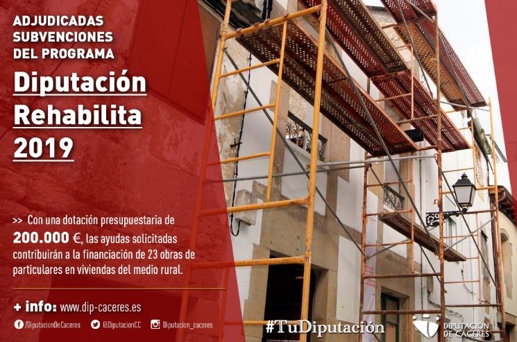 Adjudicadas las subvenciones del programa Diputación Rehabilita 2019