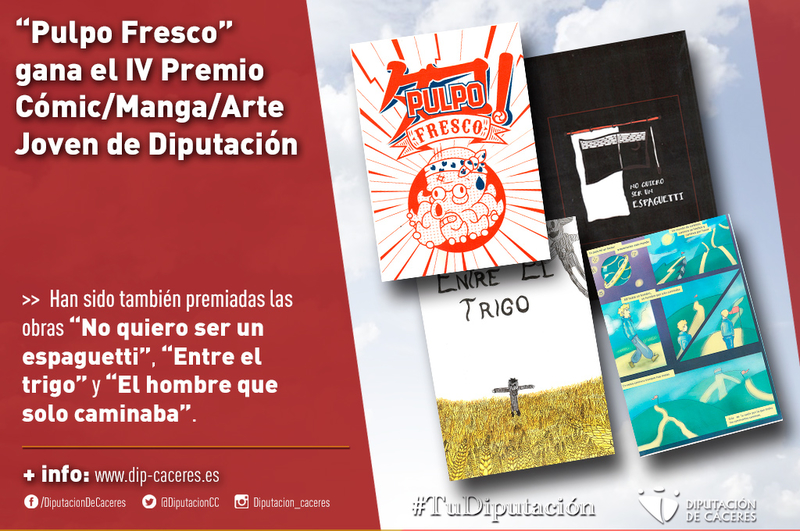 El chinato Pablo Iglesias con la obra Pulpo Fresco, galardonado en el IV Premio Cómic/Manga/Arte Joven de la Diputación