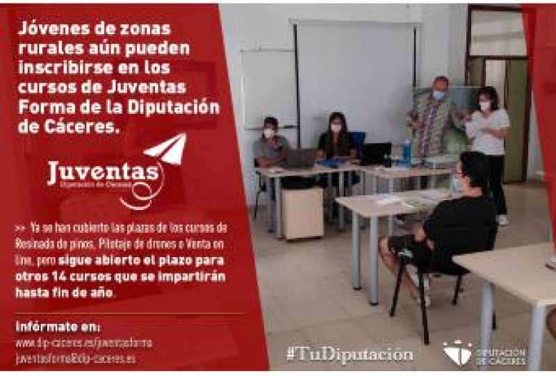 Jóvenes de zonas rurales aún pueden inscribirse en los cursos de Juventas Forma de la Diputación de Cáceres
