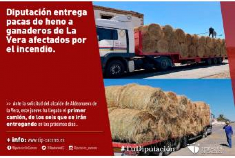 La Diputación entrega pacas de heno a ganaderos afectados por el incendio de La Vera