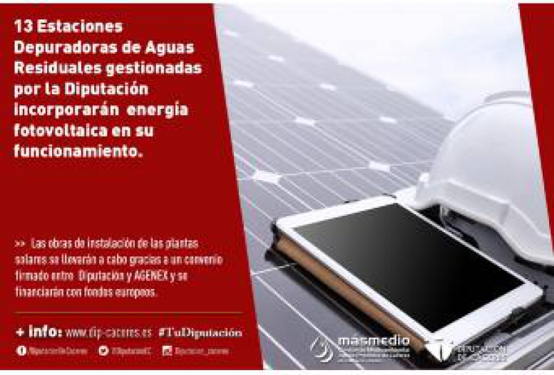 Trece EDAR gestionadas por Diputación de Cáceres incorporarán energía fotovoltaica en su funcionamiento