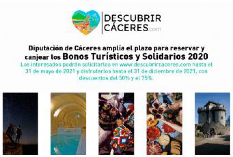 La Diputación de Cáceres amplía el plazo para reservar y canjear los Bonos Turísticos y Solidarios 2020