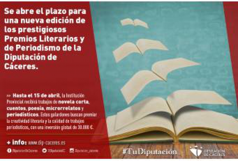 Se abre el plazo para una nueva edición de los prestigiosos Premios Literarios y de Periodismo de la Diputación de Cáceres