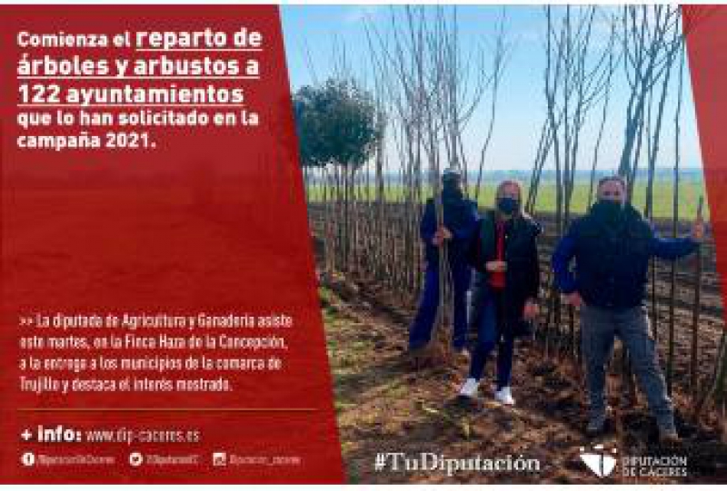 La Diputación comienza el reparto de árboles y arbustos a 122 ayuntamientos que lo han solicitado en la campaña 2021