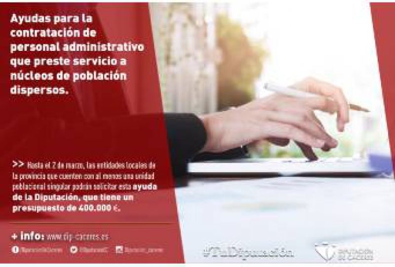 Publicadas las ayudas para la contratación de personal administrativo que preste servicio a núcleos de población dispersos