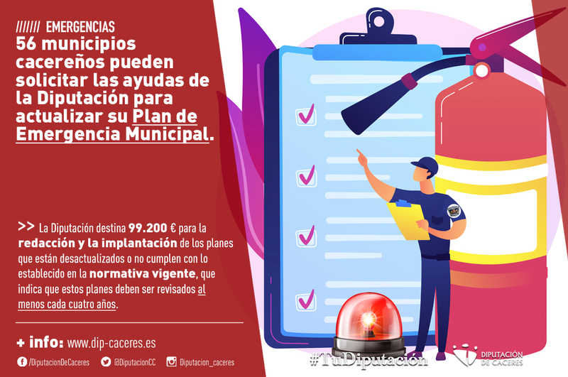 Cincuenta y seis municipios cacereños pueden solicitar las ayudas de la Diputación para actualizar su Plan de Emergencia Municipal