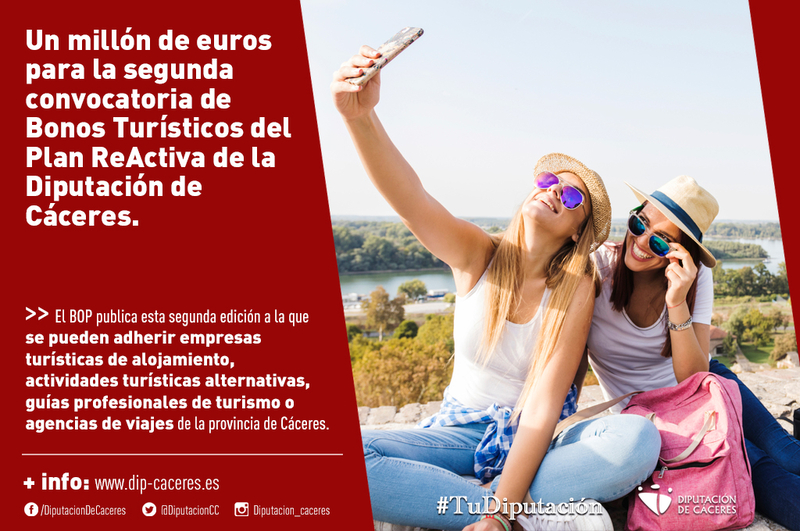 Un millón de euros para la segunda convocatoria de Bonos Turísticos del Plan ReActiva de la Diputación de Cáceres