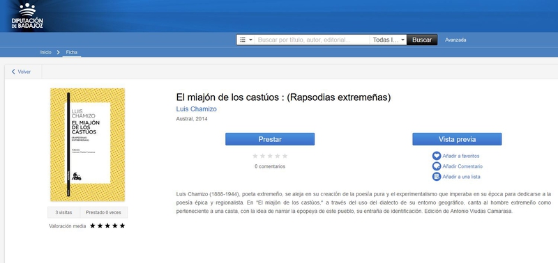 El miajón de los castúos (Rapsodias extremeñas) de Luis Chamizo en el Catálogo Nubeteca