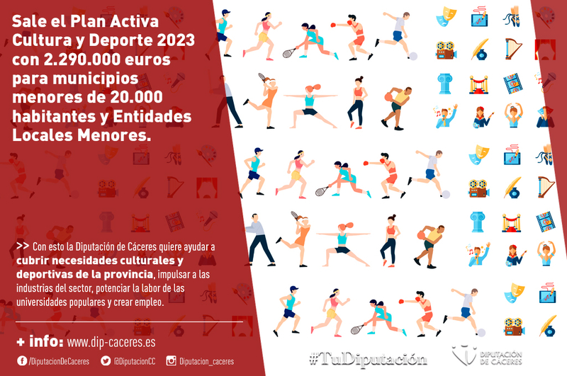 Sale el Plan Activa Cultura y Deporte 2023 con 2.290.000 euros para municipios menores de 20.000 habitantes y Entidades Locales Menores
