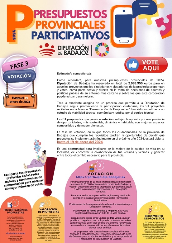Comienza la fase de votación de los Presupuestos Provinciales Participativos 2024