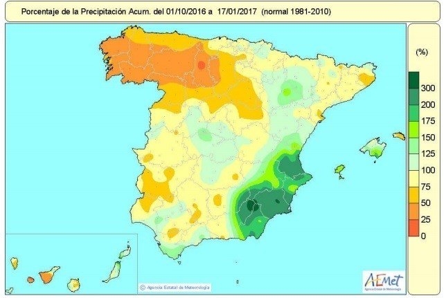 Las lluvias acumuladas desde octubre se quedan por debajo de lo normal en Extremadura y otras regiones