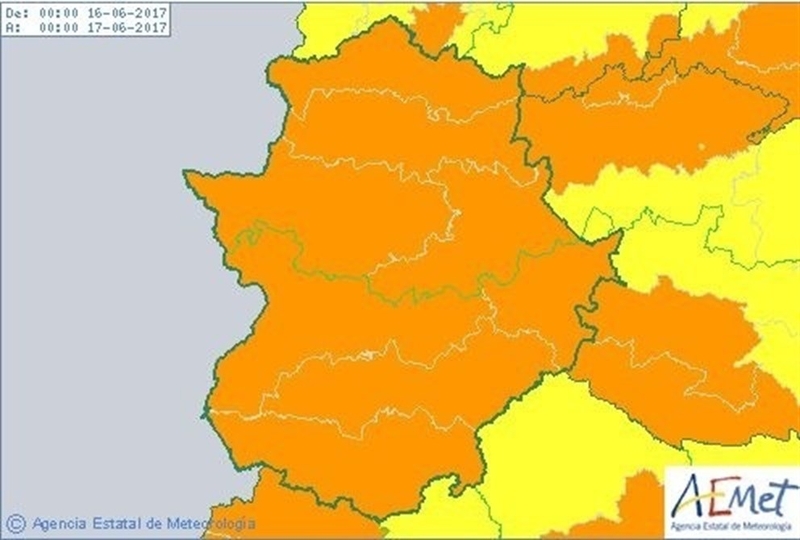 Aemet eleva a naranja los avisos por calor a toda Extremadura el viernes y el sábado con máximas de 42 y mínimas de 26