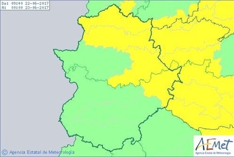El aviso amarillo por altas temperaturas se extiende a diversas zonas de Extremadura este jueves