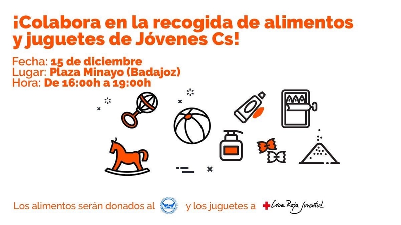 Ciudadanos organiza en Cáceres, Mérida y Badajoz campañas de recogida de juguetes y alimentos para esta Navidad