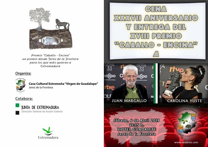Carolina Yuste y Juan Margallo, galardonados por la Casa de Extremadura en Jerez de la Frontera
