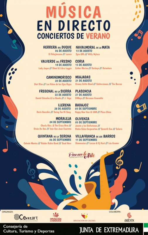 El programa de cultura en verano 'Reencontrarte' ofrecerá 35 conciertos de bandas extremeñas en 14 localidades de la región
