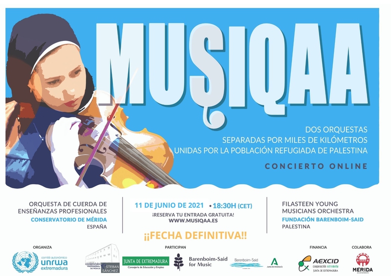 El concierto solidario Musiqaa organizado por la AEXCID y UNRWA por la situación de emergencia en Palestina se celebrará el próximo 11 de junio