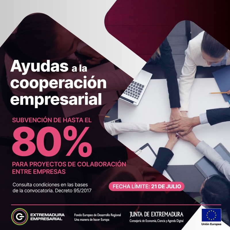 La Consejería de Economía convoca las ayudas a la cooperación empresarial, que se podrán solicitar hasta el 21 de julio