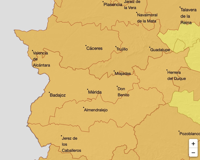 Arranca el mes de Agosto con toda Extremadura, excepto el sur de Badajoz en aviso naranja por temperaturas superiores a 40 grados