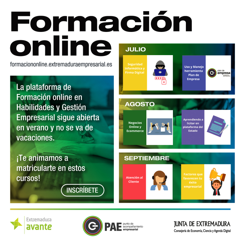 La Plataforma de Formación Online en habilidades y gestión empresarial continúa abierta los meses de agosto y septiembre