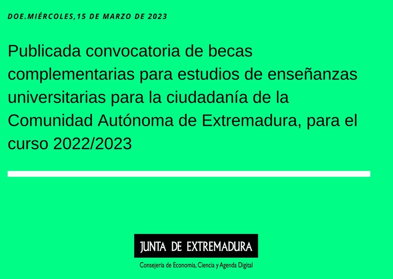 Las becas complementarias para estudios de enseñanzas universitarias en curso 2022/2023 podrán solicitarse a partir de este jueves