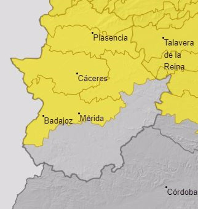 Varias zonas de Extremadura permanecen este viernes en alerta amarilla por lluvias y tormentas