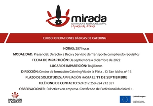 Ampliado el plazo de solicitudes para la acción formativa de ''Operaciones básicas de catering'' en Trujillanos