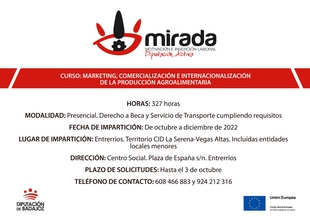 La Diputación de Badajoz lanza el curso ''Marketing, comercialización e internacionalización de la producción agroalimentaria''