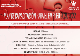 En marcha la 2 edicin de la accin formativa ''Cuidados especiales en enfermera geritrica''