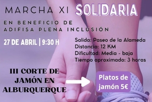 La XI Marcha Solidaria recorrerá el 27 de abril 12 kilómetros en Alburquerque en beneficio de Adifisa Plena Inclusión