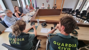 Un equipo de la Guardia Civil de Sevilla toma pruebas para conocer el origen del incendio de Olivenza