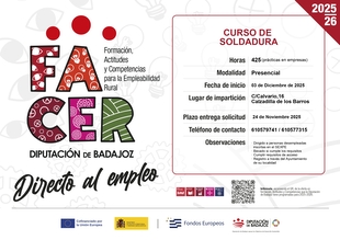 La Diputación de Badajoz abre el plazo de inscripción para el curso de soldadura en Calzadilla de los Barros