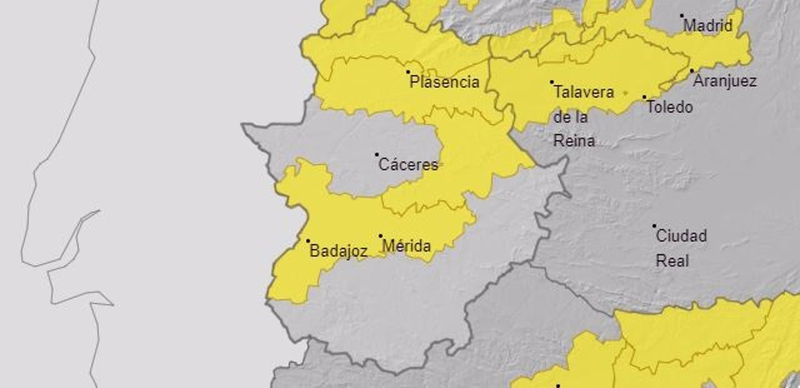 Zonas de Cáceres y Badajoz tendrán este miércoles aviso amarillo por temperaturas que podrían llegar hasta los 39 grados